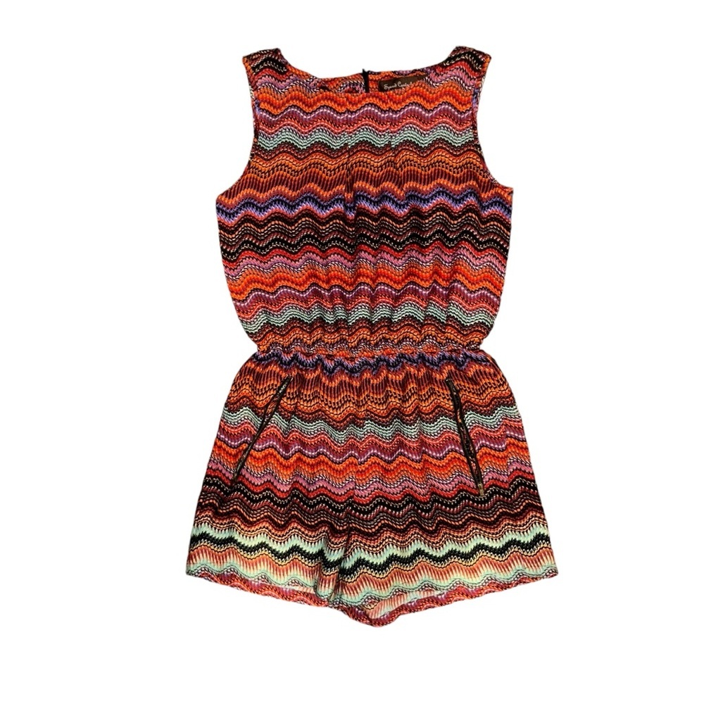 Womens Juniors Medium‎ Speed Control Romper Casual Multicolor Sleeveless Zip Up